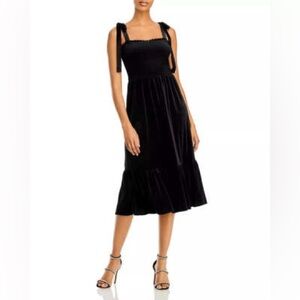 Lucy Paris black velvet midi dress s small adjustable tie straps